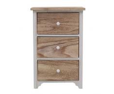 Mobili RebeccaÂ® Table de Nuit 3 tiroirs Table de Chevet Bois Naturelle Blanc Vintage (Cod. RE4460)