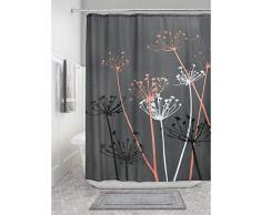 InterDesign Thistle rideau douche, grand rideau baignoire 183,0 cm x 183,0 cm en polyester, rideau de bain lavable fleuri en tissu doux, gris/corail