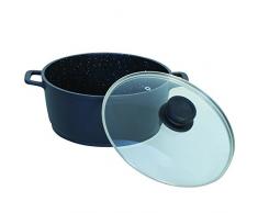 MSV 110434 faitout Fonte dalu revetement 32cm + couv. Verre, Aluminium/Bakélite Anti Adhésif, Noir/Pierre