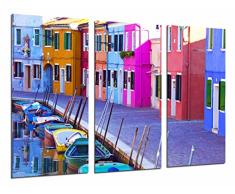 Tableau Moderne Photographique, Impression sur bois, Casas de Colores, ville de Burano, Venise, Italie, 97 x 62 cm, ref. 26805