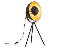 Briloner Leuchten 7380-015 Lampe de table trépied vintage - style projecteur de cinéma - abat-jour métal noir mat & or - douille E27 - 60 W max. - à 28 cm
