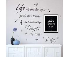 Amovible Auto-Adhésif Mural Cadre Citation Dance IN The Rain Art Mural Stickers Vinyle Maison Décoration DIY Salon Chambre Décor Peint Enfants Chambre Cadeau 115x100 cm, Blanc/Noir