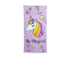 Secaneta Serviette de Plage Licorne pour Enfant 75 x 150 cm, Tissu Velours 100% Coton (Mauve), 75 x 150 cm