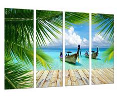 Tableau Moderne Photographique, Impression sur bois, Bateaux dans la mer, Playa Paradisiaca, 131 x 62 cm, ref. 26732
