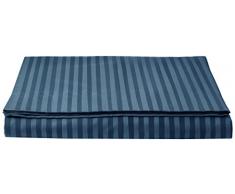 AmazonBasics Drap plat en microfibre haut de gamme Motif rayures, 280 x 320 + 10 cm - Bleu marine