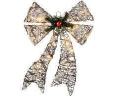 WeRChristmas rotin 48 cm pré-illuminé LED Blanc Chaud avec de la Neige et Un Ruban de décoration de Noël Multicolore