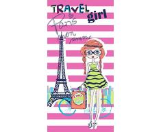 DHestia Travel Girl Serviette de Plage pour Enfant en Velours 100% Coton Multicolore 75 x 150 cm