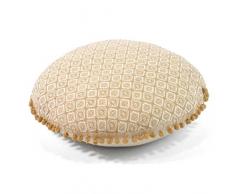 HomeMaison Coussin Rond avec Guirlande de Pompons, Coton, Ivoire, 45x45 cm