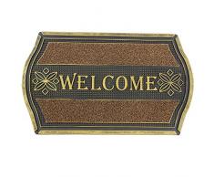 JVL Welcome Aspect mÃ©tallique Motif Floral rÃ©sistant Tapis de Porte dentrÃ©e au Sol, en PVC, Or et Noir