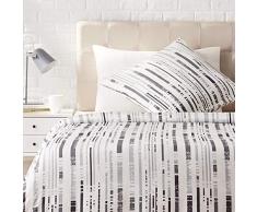 AmazonBasics Parure de lit avec housse de couette en satin, 135 x200 cm / 80 x 80 cm x 1, Rayures anthracites texturÃ©es