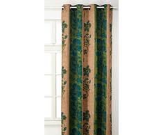 Linder 0551/85/49796/375FR Rideau Occultant Imprimé Tuline Vert Sapin Bleu Saphir Oeillets 145 x 260 cm