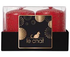 Le Chat 1209061 Le 01209061 Barquette de 4 Bougies TÃªte Plate Petit ModÃ¨le colorÃ©es Rouge pailletÃ©, Paraffine, 7,7 x 7,6 x 5 cm
