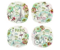 Easy Life 614PARF Paris for Ever COFFRET DE 4 ASSIETTES FESTONNE D16CM EN PORCELAINE, Multicouleur