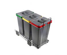 ELLETIPI Ecofil PF01 34A3 Poubelle de tri sélectif extractible pour déchets, Plastique et métaux Gris 23 x 45 x 36 cm