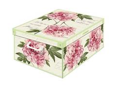 Kanguru BoÃ®te de rangement en carton recyclable Peonie, pour ranger vÃªtements, armoire, joutes, Blanc/vert/rose grande dimension 50 x 39 x 24 cm