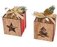 Mopec NWD239 Lot de 2 bougeoirs en Bois pour Arbre/étoile, Verre/Bougie Multicolore 7,5 x 11 x 7,5 cm
