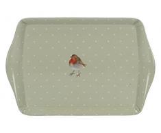 Creative Tops Wild Petite Polka Dot-Patterned Plateau de Service avec Robin Imprimé, 21 x 14 cm (21,6 x 14 cm), Mélamine, Vert Sauge, 21 x 14.2 x 1.6 cm