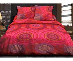 Housse de Couette 240x260 + 2 taies Pur Coton 57 Fils Mandala Fuchsia