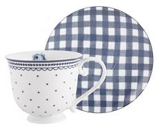 Katie Alice Vintage Indigo Spot Vichy Tasse et Soucoupe, Porcelaine, Violet, 2Â piÃ¨ces