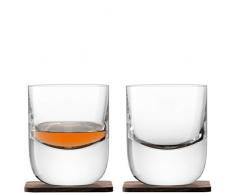 LSA International Renfrew Ã Whisky Verre avec Dessous en Noyer, Verre, Transparent, 270Â ML, Lot de 2