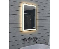 Lux-aqua Design Miroir de Salle de Bains avec variateur, Chaud et Blanc Froid et Interrupteur Tactile 40Â x 60Â cm