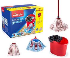 Vileda 161552 SuperMocio-1 Balai 3 Action + 2 recharges Microfibre Power, Rouge, Pack Special