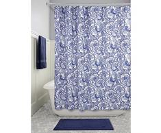 InterDesign Mosaic Vine rideau douche, grand rideau baignoire 183,0 cm x 183,0 cm en polyester, rideau de bain tissu motif Ã mosaÃ¯que, bleu/marine