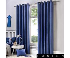 Fusion Rideaux Ã Åillets doublÃ©s Sorbonne. Couleur Unie en Coton, Coton, Denim, 46x72 (117 x 183 cm)