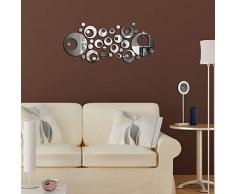 Walplus Stickers muraux Miroir Stickers Muraux Art Mural Cercle Anneaux Autocollant Stickers Mural Amovible en Vinyle pour Espace Enfant Maison Décoration DIY Salon Chambre Décor, Argent