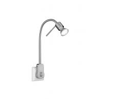 TRIO, Spot, Laon incl. 1 x LED,GU10,5,0 Watt,3000K,400 Lm. Corps: metal, Nickel mat L:4,7cm, H:40,0cm, P:16,0cm IP20,Interrupteur,Flexible