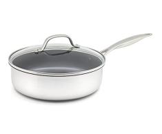 GreenPan Venice Bi-Ply 28 cm/3.1L Sauteuse avec Couvercle en Verre, 100% Sans PFOA/PFA, RevÃªtement AntiadhÃ©sif Sain en CÃ©ramique, Pour Induction/Four/Lave-Vaiselle, Acier Inoxydable