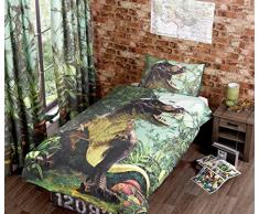 Urban GoCo Housse de Couette de lit de Taille Simple Tyrannosaure Rex,1 Housse de Coussin Dinosaure, Parure de lit Dinosaure Jurassique