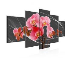 Tableau decoration murale Fleurs dorchidée 200 x 100 cm - XXL Impression sur Toile Salon Appartment 5 Parties - prêt à accrocher - 202951a