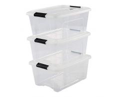 Iris Ohyama, Lot de 3 Boîtes de Rangement Empilables - New Top Box NTB-15 - Plastique, Transparent, 15 L, 39,5 x 29 x 18,6 cm