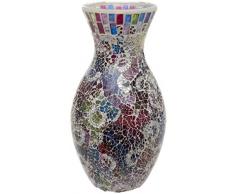 Maturi Vase en mosaïque en Verre craquelé Motif Floral, Multicolore, 28x11cm