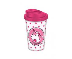 infinite by GEDA LABELS 15912Â Licorne Coffee to go Gobelet Env. 400Â ML Double paroi avec Fermeture Ã vis, Plastique, Blanc/Rose, 9Â x 9Â x 17Â cm