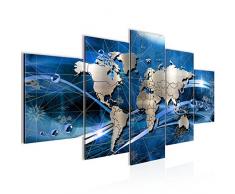 Tableau decoration murale Carte du monde 200 x 100 cm - XXL Impression sur Toile Salon Appartment 5 Parties - prÃªt Ã accrocher - 106851a