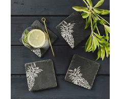 Just Slate JS/C/S4/PI Ananas Dessous de Verre (x4), Noir