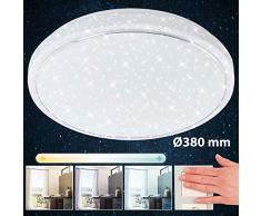 Briloner Leuchten Plafonnier LED à décor étoilé - Lampe de plafond avec anneau chromé - Couleur de température réglable par interrupteur - Diamètre 38 cm