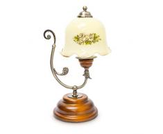 Relaxdays Lampe de Table Design Vintage Rétro Bois Métal laiton 40 W E27 abat-jour en verre avec motifs fleurs