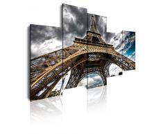 Dekoarte 42 - Tableau moderne sur toile montÃ© sur cadre en bois 5 piÃ¨ces, Paris Tour Eiffel, 150x100cm