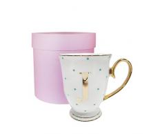 Bombay Duck â Tasse 13Â x 13Â x 12Â cm avec Lettre de lâAlphabetÂ Effet mÃ©tallisÃ© et Pois Lilas, Porcelaine, Blanc, 13x13x12 cm