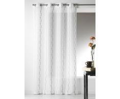 Home Maison 09367-8-AL Voilage Etamine Brodé avec Oeillets Ronds Blanc/Argent 140 x 260 cm