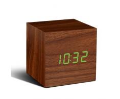 Gingko GK08G8 Click Clock Réveil Cube Effet Noyer LED Vert