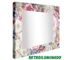 CCRETROILUMINADOS Roses de Couleur Miroir de Salle de Bain avec lumière, Acrylique, Multicolore, 60 x 80 x 5.3 cm
