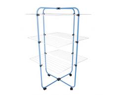 MSV 130043 Etendoir Tour de 3 Niveaux avec Renforts Plastique Blanc/Bleu 71 x 71 x 135 cm
