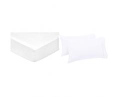 AmazonBasics Drap-Housse en Satin de Coton 400 Fils Anti-Plis, Blanc 160 x 200 x 30 cm & Taies doreiller en Satin de Coton Anti Plis 400 Fils/cmÂ² Blanc
