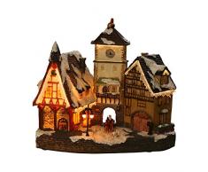 AUTOUR DE MINUIT 5MAI549 Maison Traditionnelle Avec Horloge 2 LED, Résine, Multicolore