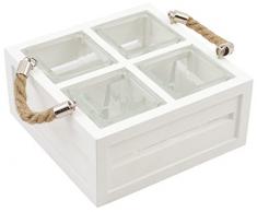 Générique 1314 Set Apéritif en Bois avec 4 Verrines et Anses en Cordage Chanvre, Blanc, 0 cm