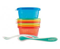 Nuby - Set Repas - 4 pots 300ml - 4 couvertures -2 cuillères termosensibles